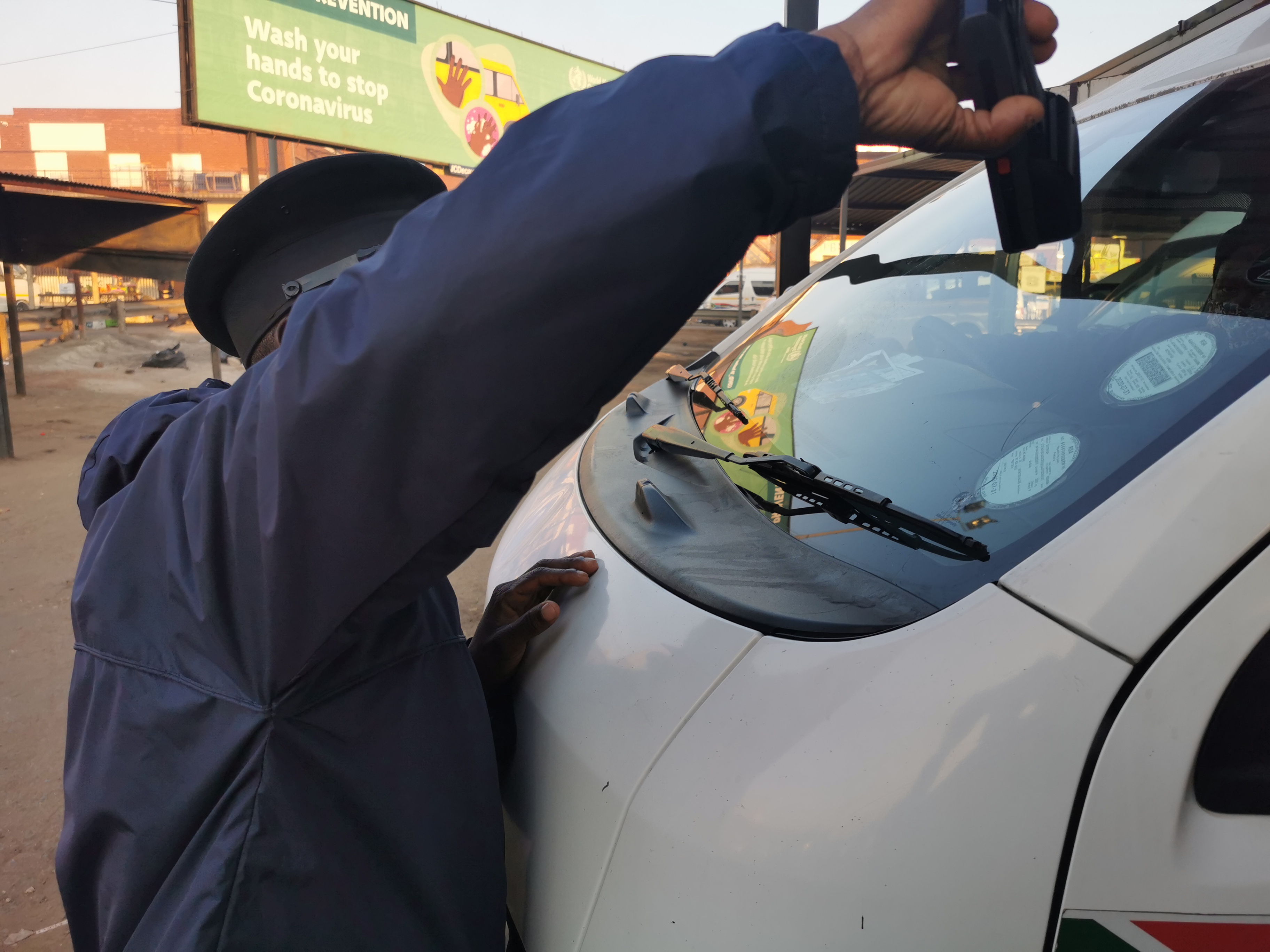 Queue of taxis at digitised rank entry